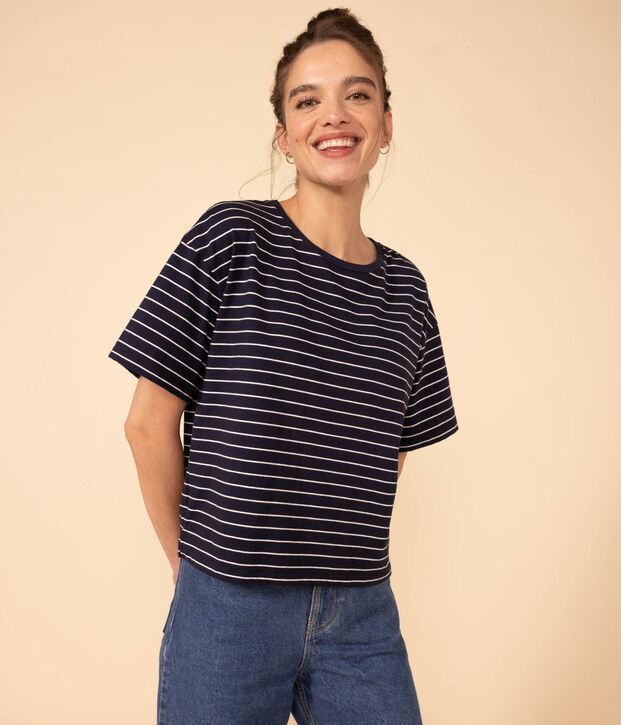 Women's Boxy Cotton T-Shirt blue/white