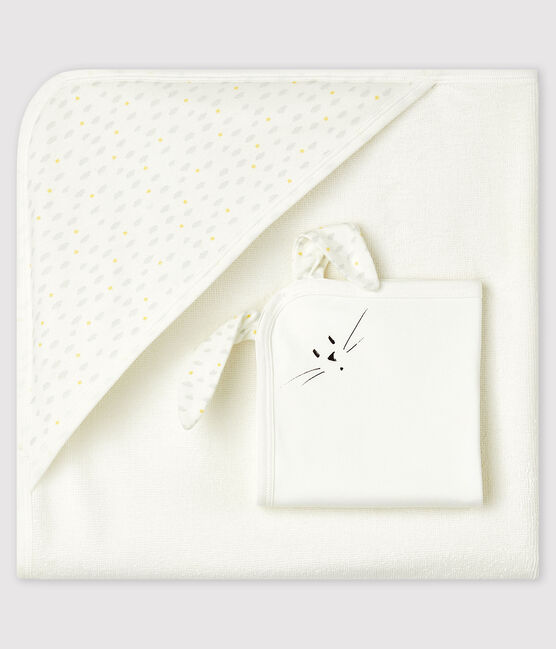 Babies' Square Bath Towel and Comforter Set in Terry and Organic Cotton MARSHMALLOW white/MULTICO white