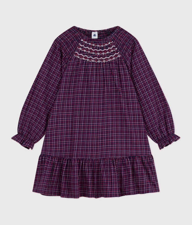 Children's long-sleeved checked flannel dress blue/multicolor