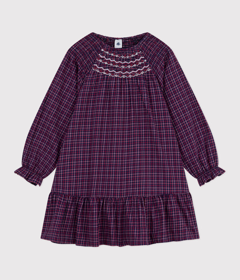 Children's long-sleeved checked flannel dress blue/multicolor