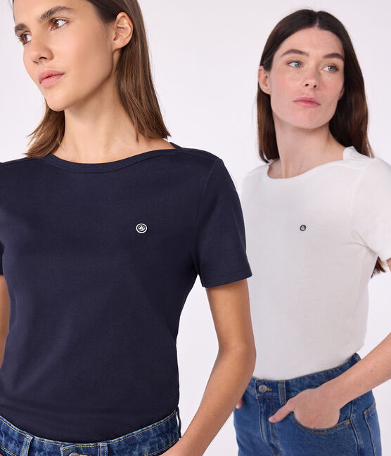 Iconic Women's Admiral Collar Cotton T-Shirt  SMOKING blue