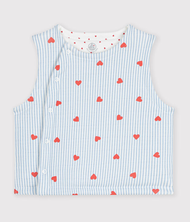 Babies' sleeveless reversible cotton cardigan printed with hearts. white/multicolor