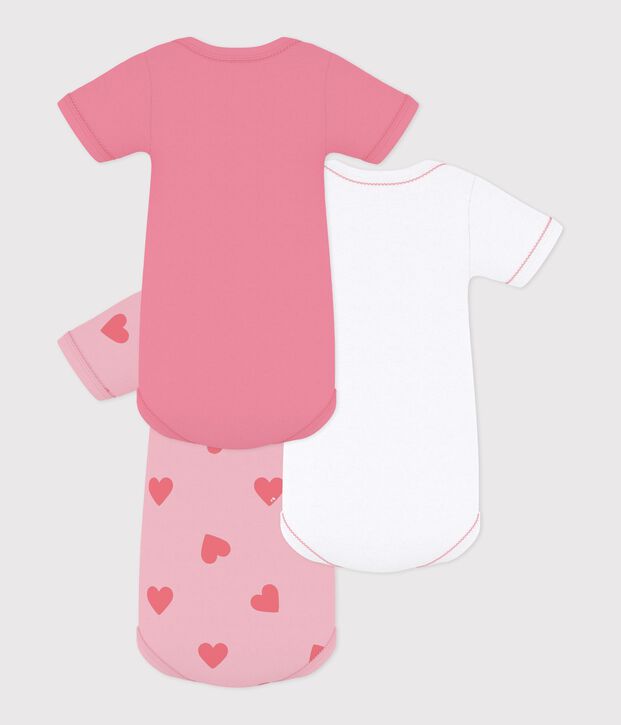 Pack of babies' short-sleeved heart print cotton bodies multicolor
