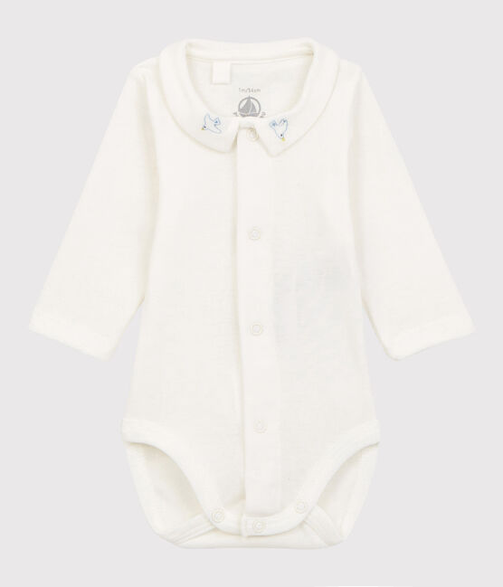 Babies' Organic Cotton Bodysuit with Embroidered Collar MARSHMALLOW white