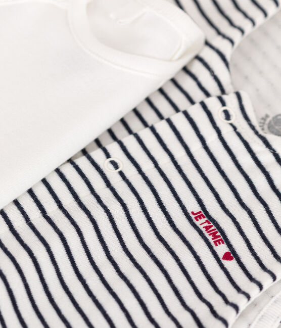 Babies' Cotton Jumpsuit and Bodysuit Outfit MARSHMALLOW white/SMOKING blue