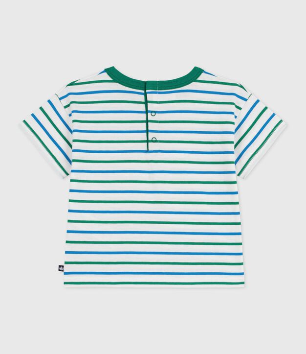 Babies' short-sleeved stripy cotton T-shirt white/multicolor