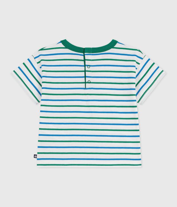 Babies' short-sleeved stripy cotton T-shirt white/multicolor