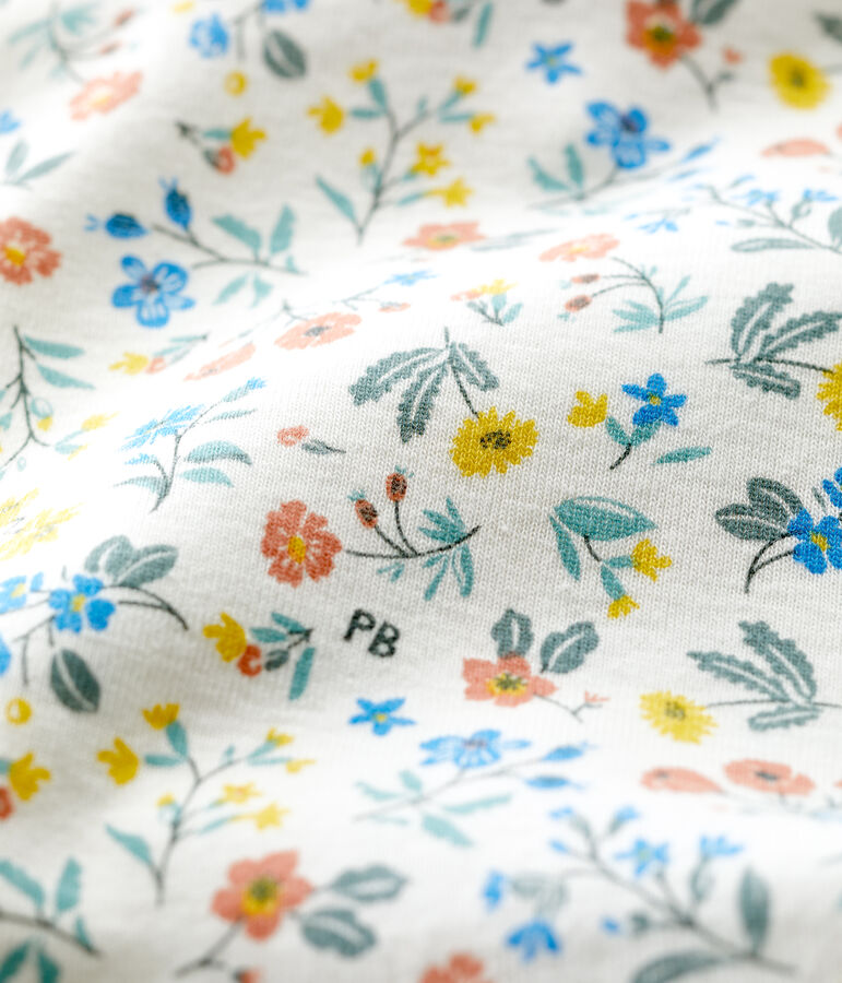 Babies' Cotton Floral Print Bodysuit With Ruffle Collar white/multicolor