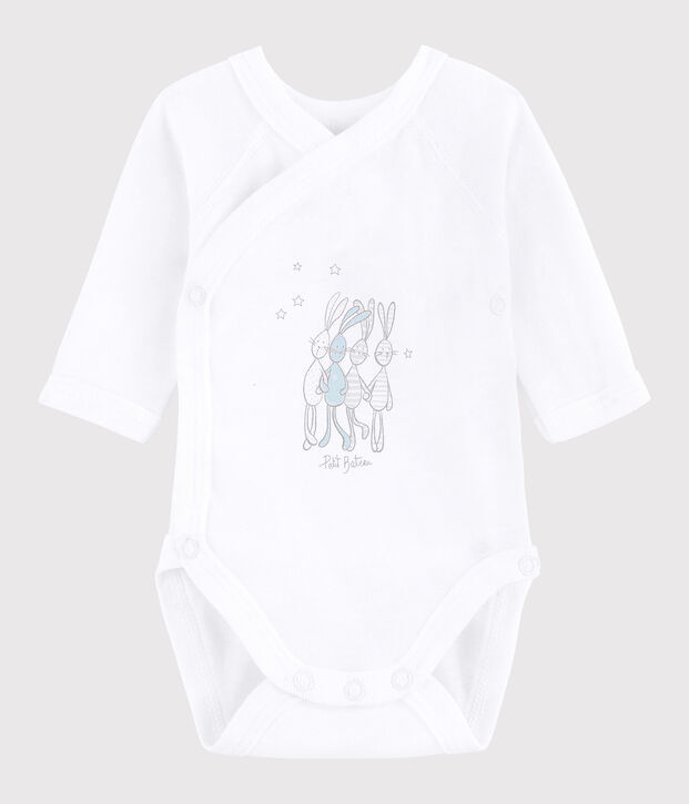 Unisex Babies' Short-Sleeved Wrapover Bodysuit white