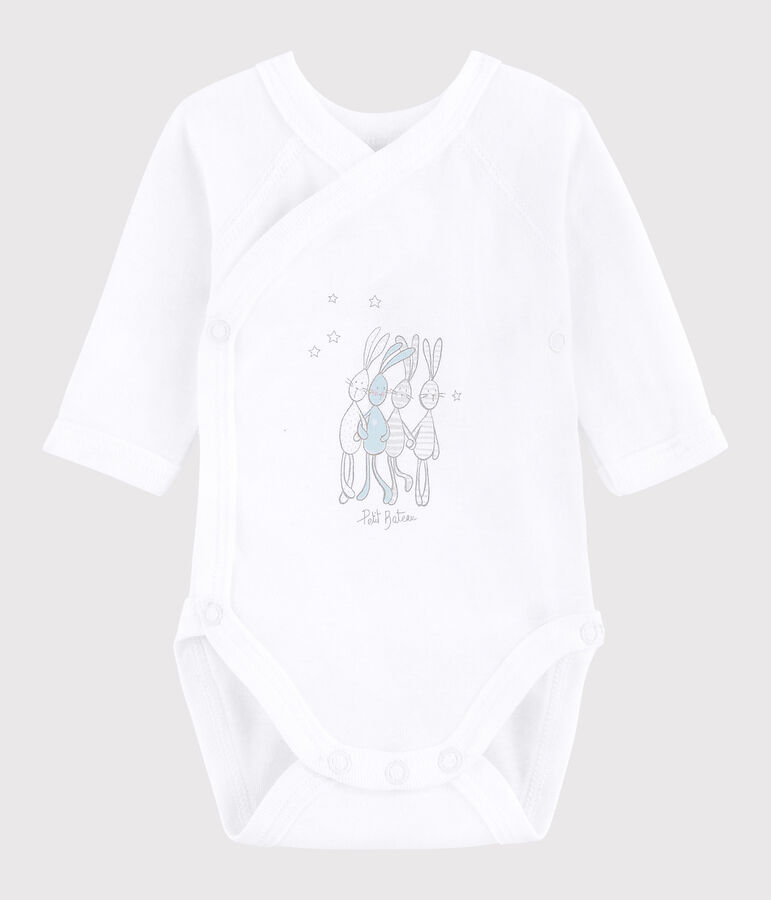Unisex Babies' Short-Sleeved Wrapover Bodysuit white
