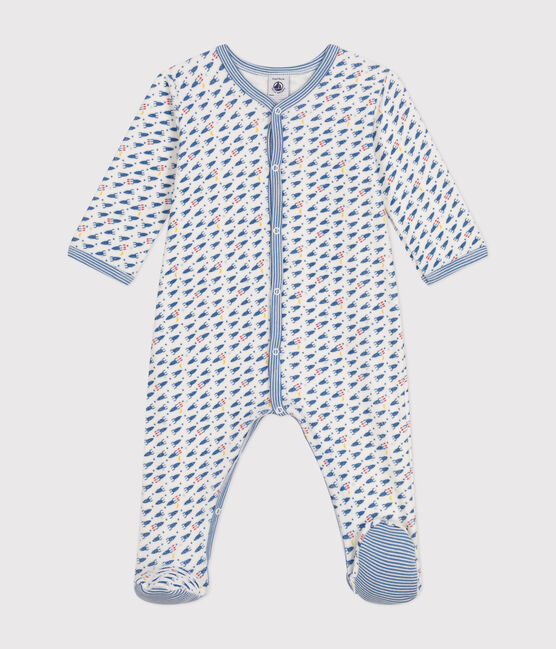 Babies' rocket print velour pyjamas MARSHMALLOW white/MULTICO white
