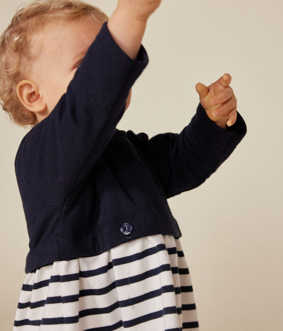 Babies' long-sleeved tube knit dress SMOKING blue/MARSHMALLOW white