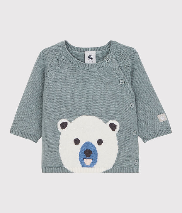 Babies' Bear Wool/Cotton Knit Cardigan grey