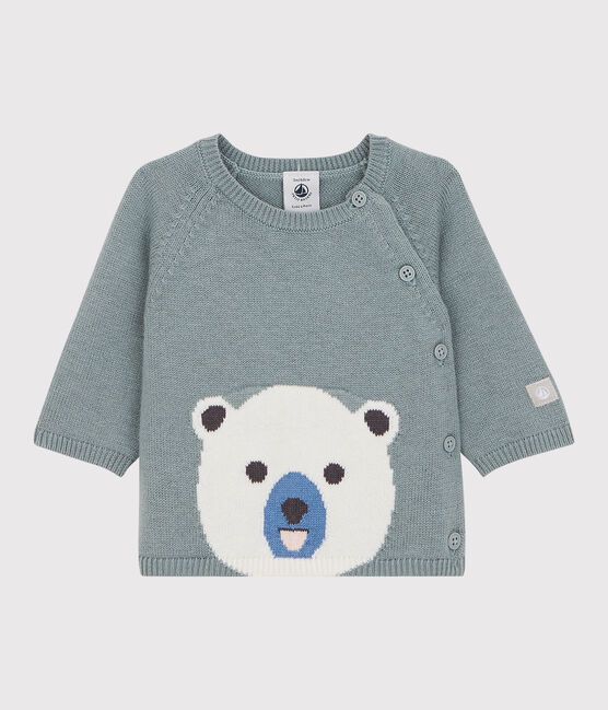 Babies' Bear Wool/Cotton Knit Cardigan SEDUMBLUE grey