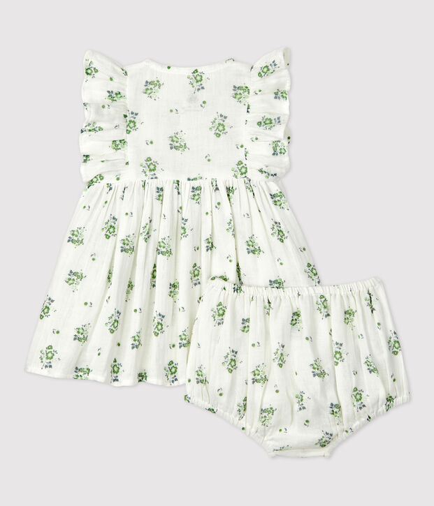 Babies' Organic Cotton Gauze Floral Print Dress With Bloomers white/multicolor