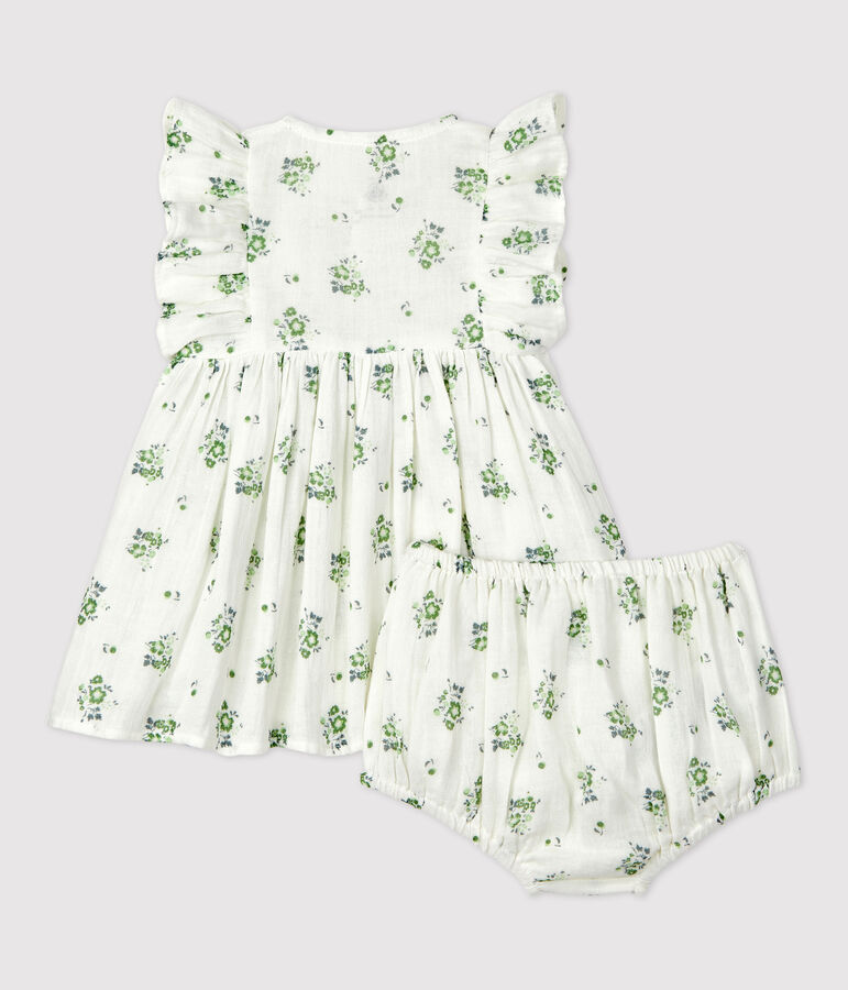 Babies' Organic Cotton Gauze Floral Print Dress With Bloomers white/multicolor