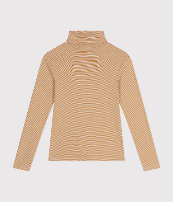 Women's Iconic Cotton Roll Neck T-Shirt CUIVRE brown/MARSHMALLOW