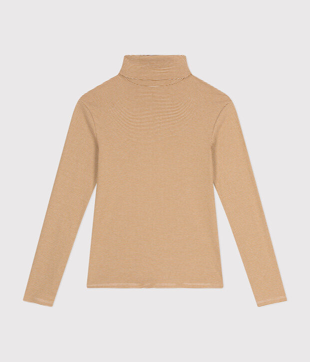 Women's Iconic Cotton Roll Neck T-Shirt brown/white
