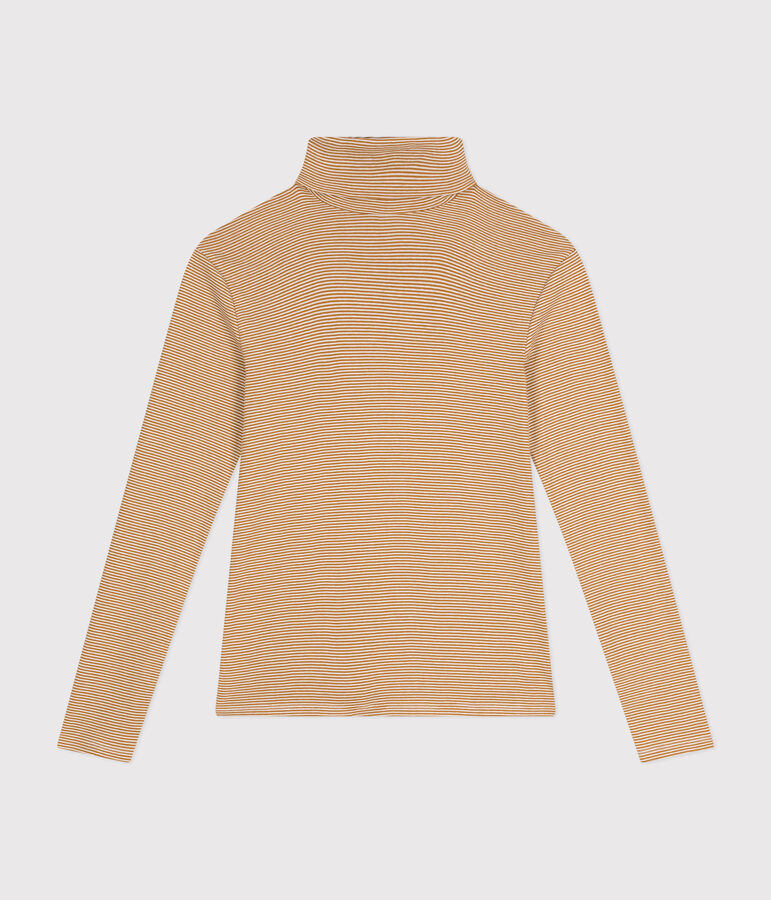 Women's Iconic Cotton Roll Neck T-Shirt CUIVRE brown/MARSHMALLOW