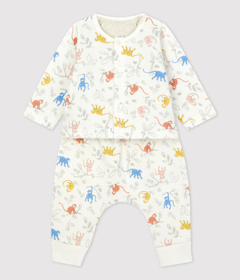 Babies' Organic Monkey Print Tube Knit Clothing - 3-Piece Set white/multicolor