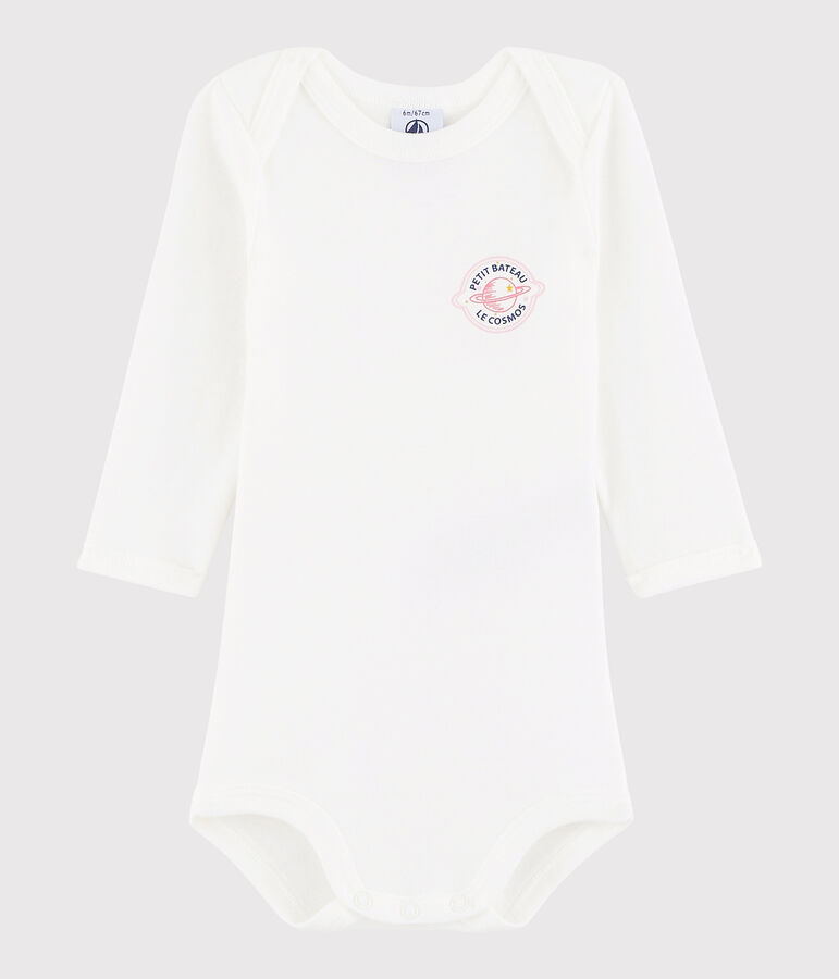 Baby Girls' Long-Sleeved Bodysuit MARSHMALLOW white/PETAL pink