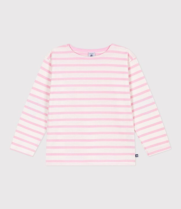 Children's stripy cotton Breton top pink/pink