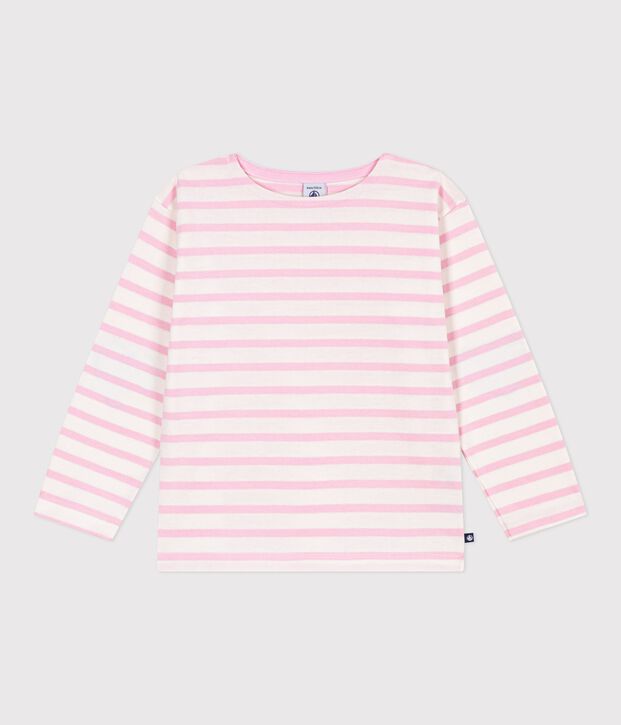 Children's stripy cotton Breton top pink/pink