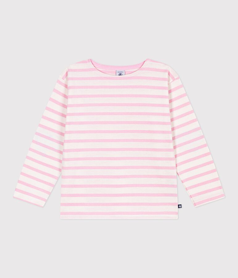 Children's stripy cotton Breton top MILK pink/MARQUISE