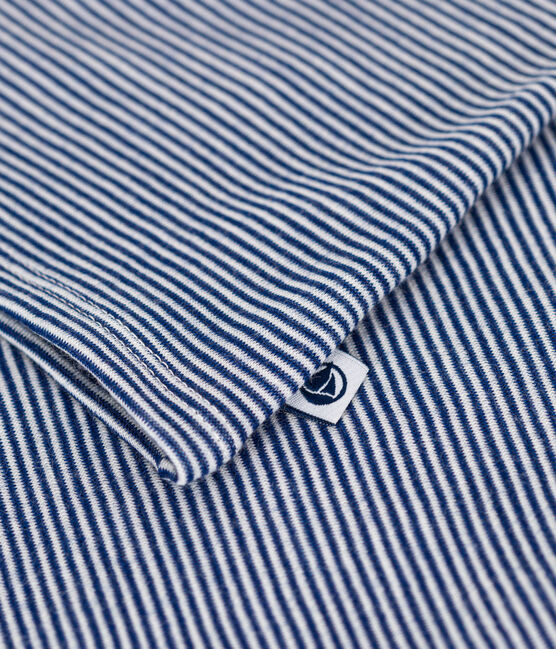 Women's long-sleeved striped wool and cotton T-shirt MEDIEVAL blue/MARSHMALLOW white