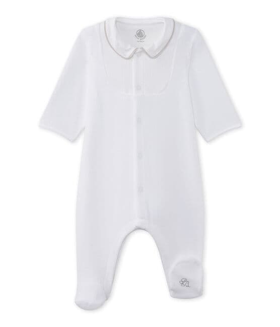 Baby's velour unisex sleepsuit ECUME white