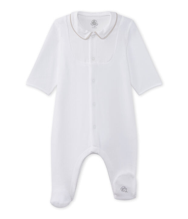 Baby's velour unisex sleepsuit white