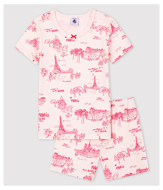 Girls' Snugfit Toile de Jouy Paris Cotton Short Pyjamas FLEUR pink/GROSEILLER pink
