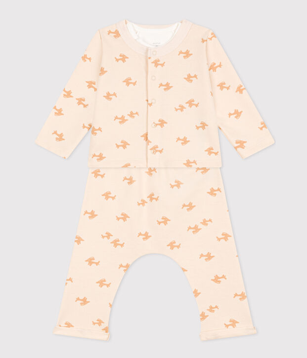 Babies' Patterned Fleece Outfit Ecru/beige
