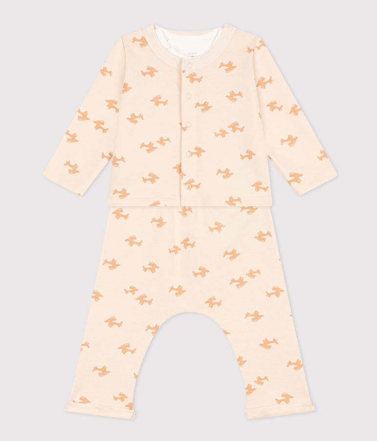 Babies' Patterned Fleece Outfit Ecru/beige