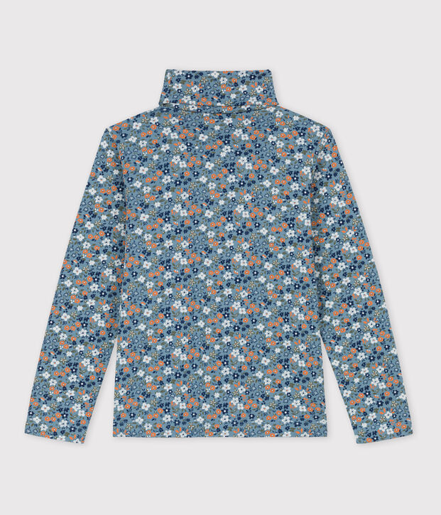 Girls' Floral Print Cotton Polo Neck blue/multicolor