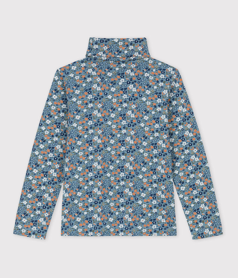 Girls' Floral Print Cotton Polo Neck blue/multicolor