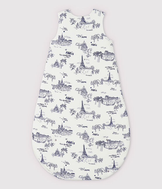 Babies' Rib Knit Toile de Jouy Paris Sleeping Bag MARSHMALLOW white/MEDIEVAL blue