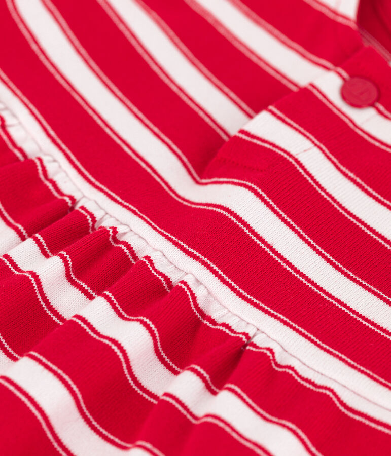 Babies' Striped Short-Sleeved Thick Jersey Dress PEPS red/MARSHMALLOW white