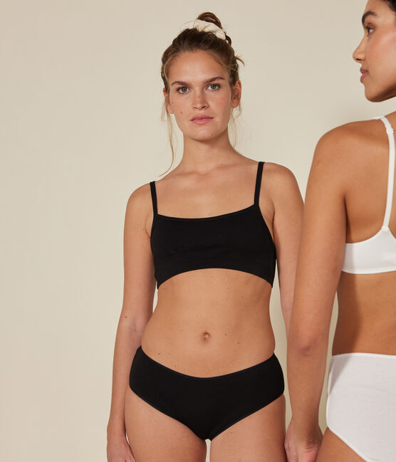 Women's Plain Cotton and Elastane Bra BLACK black
