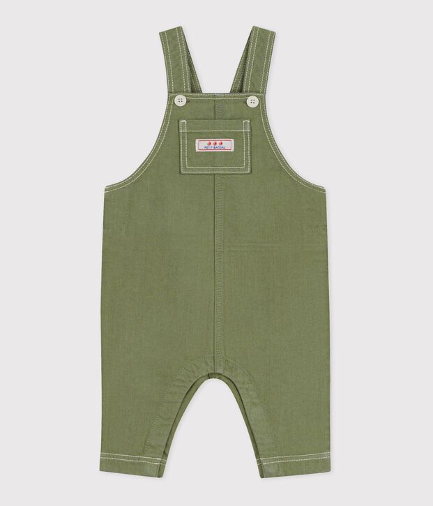 Babies' long coloured denim dungarees OLIVINE