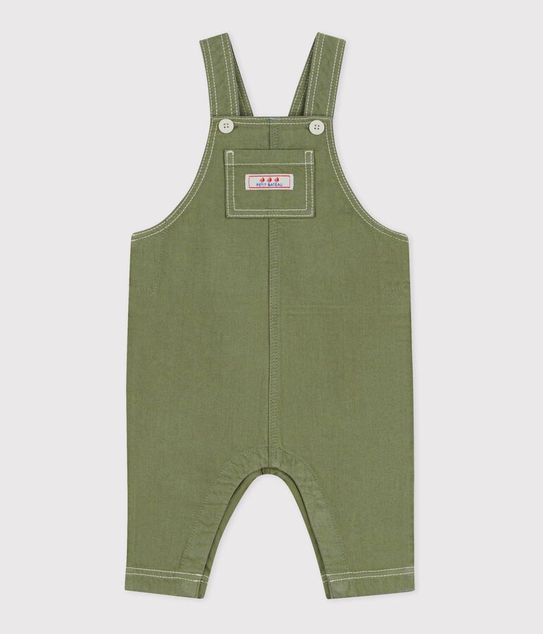 Babies' long coloured denim dungarees OLIVINE green