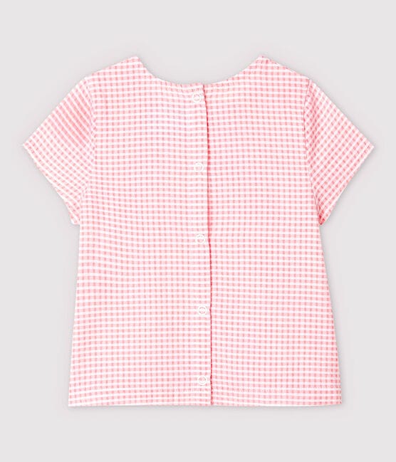 Baby Girls' Short-Sleeved Poplin Blouse MINOIS pink/MARSHMALLOW white