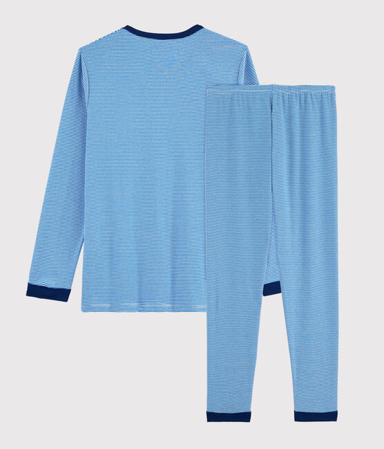 Unisex Pinstriped Ribbed Pyjamas RUISSEAU blue/MARSHMALLOW white