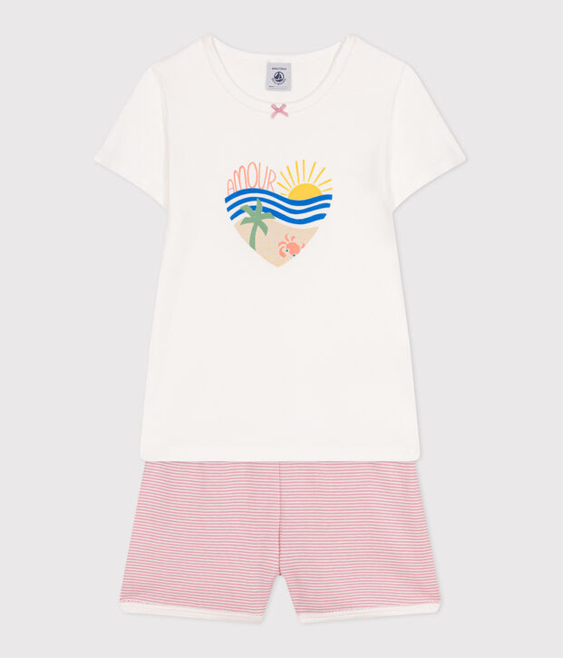 Children's short cotton pyjamas white/pink