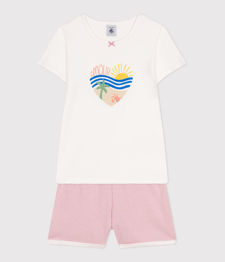 Children's short cotton pyjamas white/pink