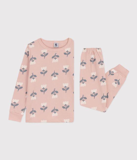 Girls' Tulip Patterned Fleece Pyjamas SALINE pink/MULTICO white