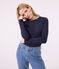 Women's iconic long-sleeved plain rib knit T-shirt SMOKING blue