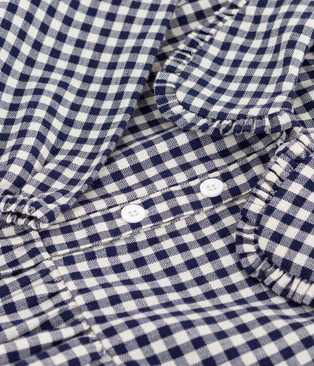 Children's long-sleeved checked flannel dress blue/ecru