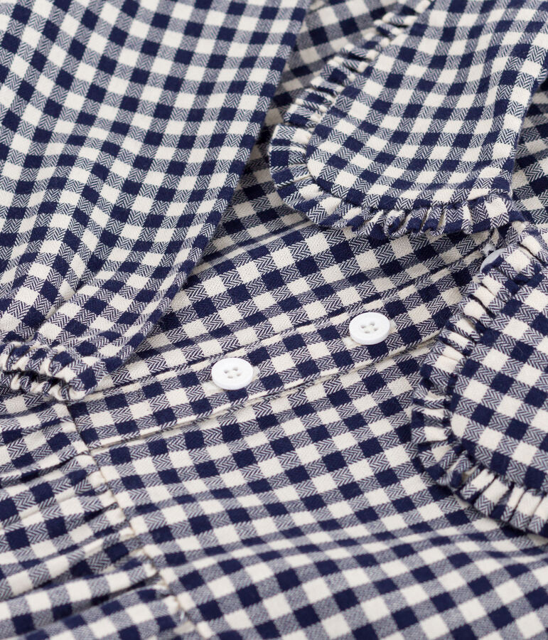 Children's long-sleeved checked flannel dress blue/ecru