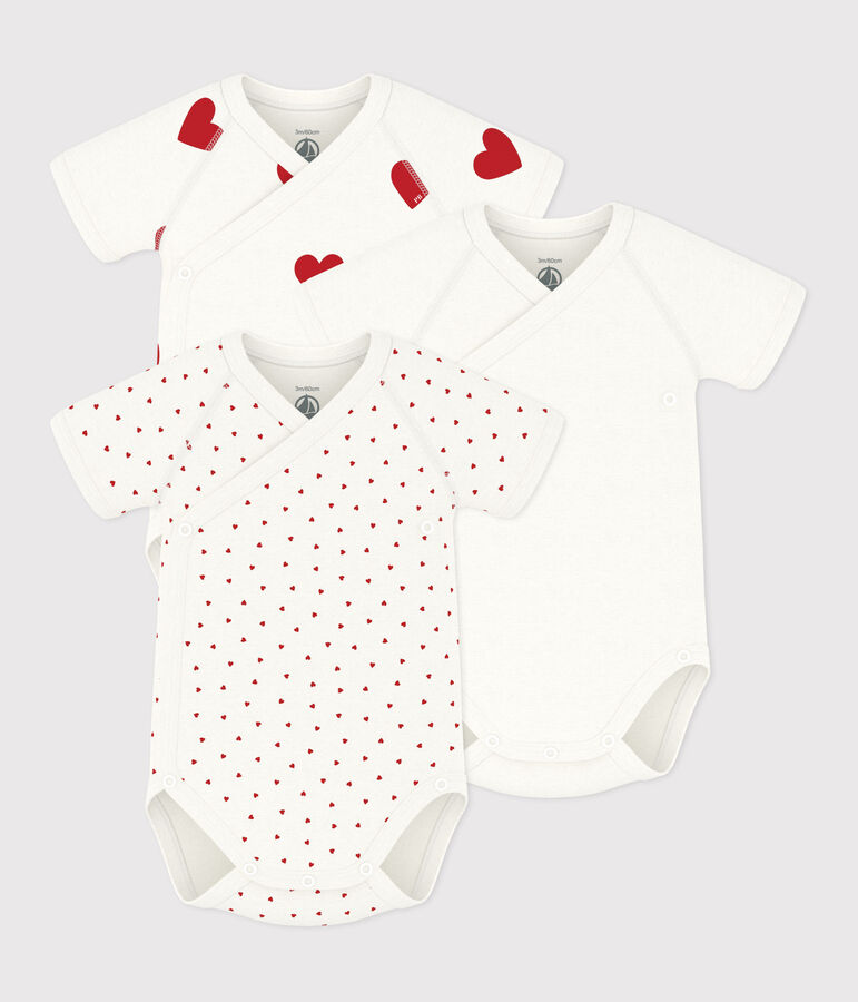 Babies' heart patterned short-sleeved wrapover cotton bodysuits - 3-Pack variante 1